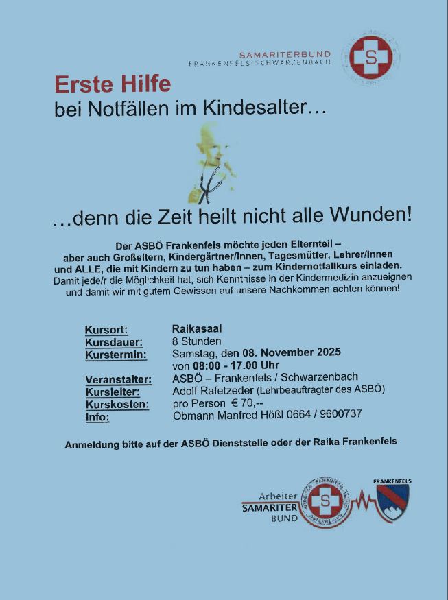 Erste Hilfe Kurs - Notfällen im Kindesalter