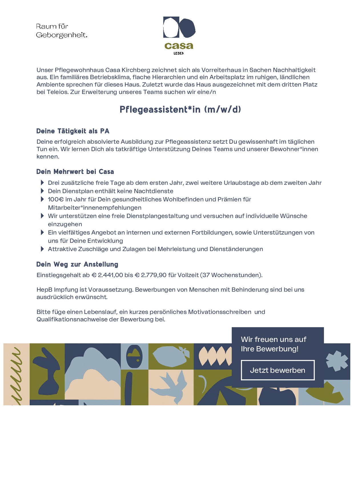 Stelleninserat Pflegeassistent*in Casa