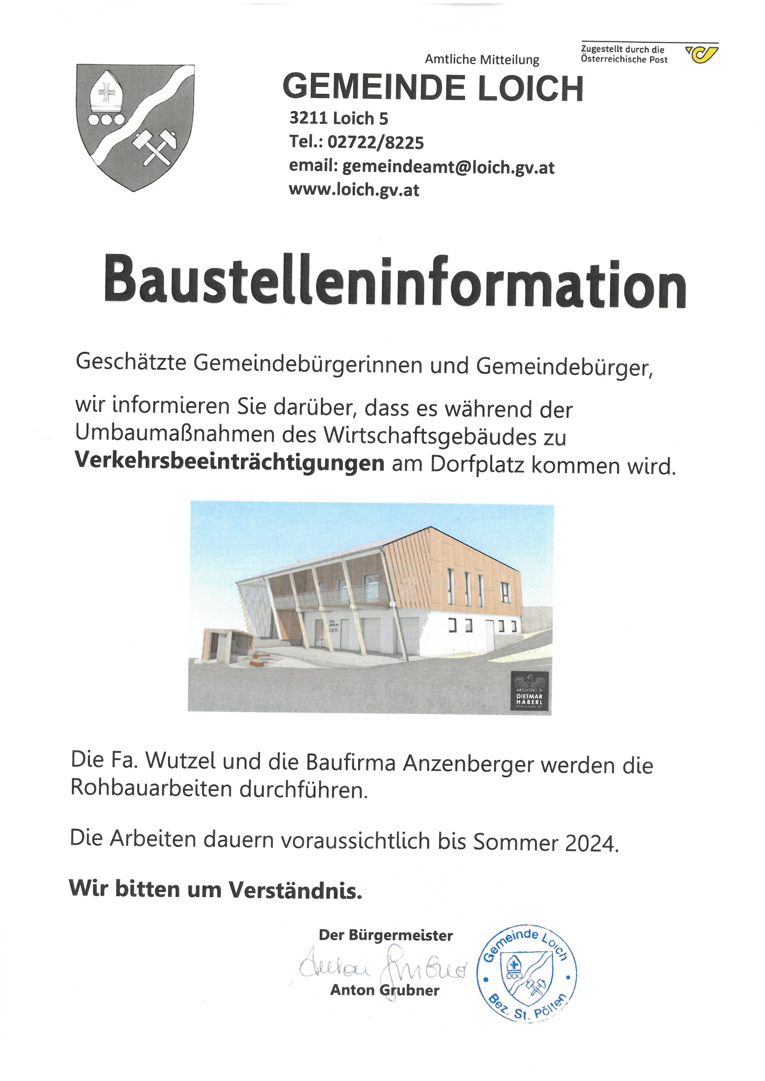 Baustelleninformation Dorfplatz